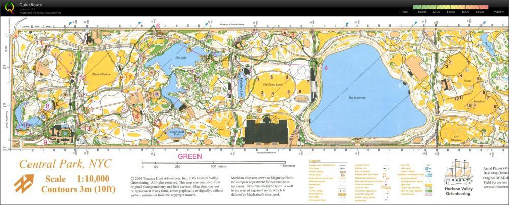 aerial map of central park with parallel lines for magentic north.